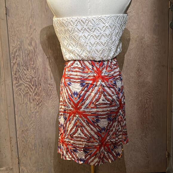 As U Wish Tube Top Dress Patriotic Colors Red White Blue Tie Dye Lace Size Small - Picture 3 of 4